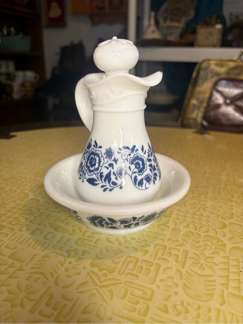 Vintage Avon White Ceramic Cruet with Blue Floral Motif